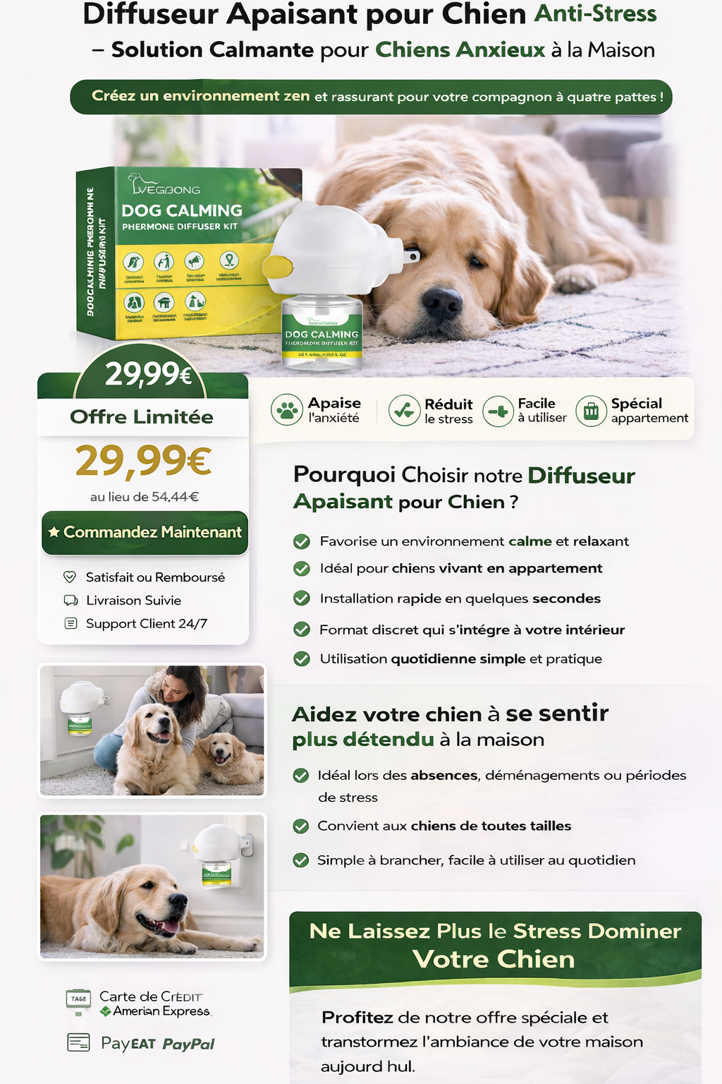 Diffuseur Apaisant pour Chien Anti-Stress – Solution Calmante pour Chiens Anxieux à la Maison