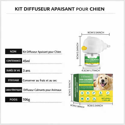Diffuseur Apaisant pour Chien Anti-Stress – Solution Calmante pour Chiens Anxieux à la Maison